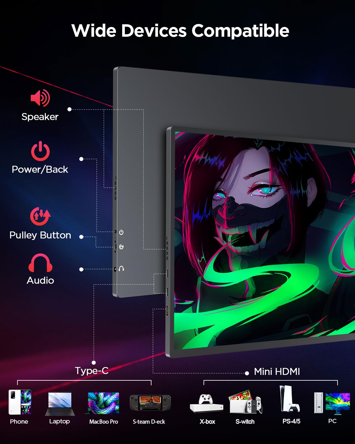 UPERFECT 2K 120 Hz 16 cali Przenośny monitor 2560 * 1600 2000:1 Kontrast 400 Nits Display IPS Mini HDMI USB C do komputera Laptop Smartphone Xbo Switch PS-4/5, kompatybilny ekran mobilny VESA