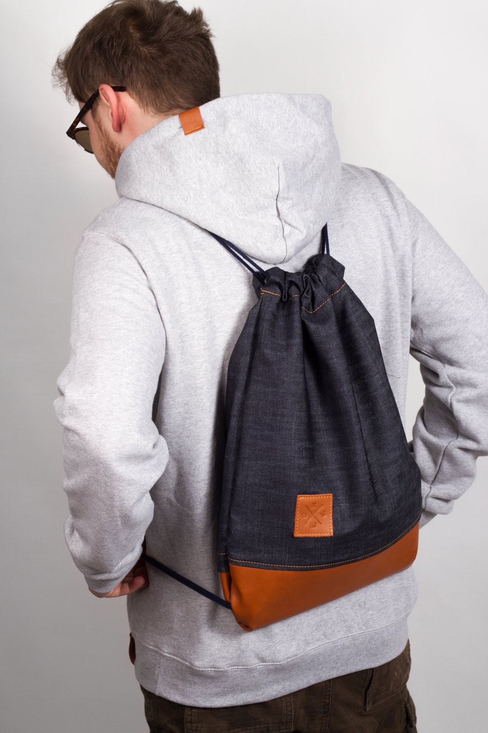 Manufaktur13 Denim Sports Bags – dżinsy worki gimnastyczne, plecaki, torby gimnastyczne, plecaki, torby sportowe, torby jutowe, torba (M13) niebieski Denim Leather