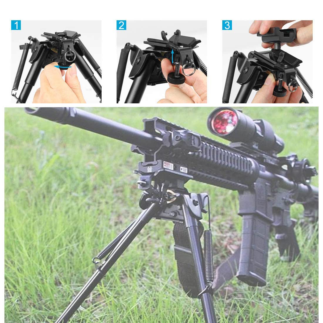 Bípode articulación 13" - 27" con Pivote para Perno Giratorio Rifles de Caza y Tiradores