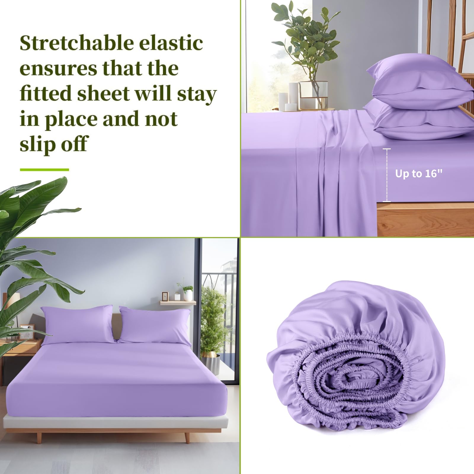Shilucheng 100% Viscose Derived from Bamboo_ Sheets King Size 4pcs - Ultra Cooling & Silky Soft Bed Sheets, 16" Deep Pocket, Perfect for Hot Sleepers, Hotel Bedding Sheets (French Blue): 11 - Lilac Queen (6 Piece Set)
