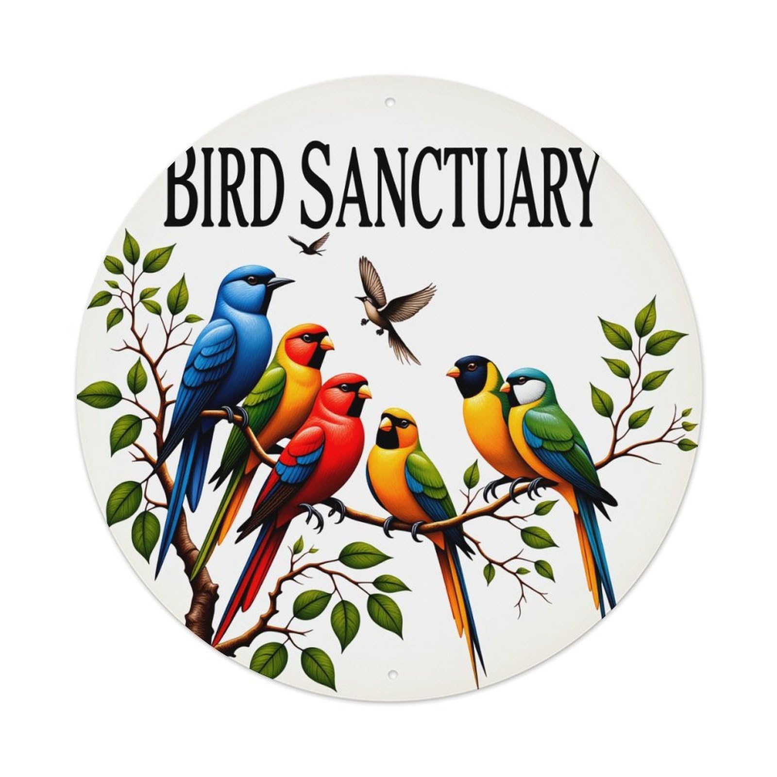 Colorful Birds On Branches With Leaves Vintage Metal Tin Sign Retro Wall Decor for Home Bar Garage Cafe, Indoor & Outdoor Decorative，circle Metal Poster, 8x8 Inch