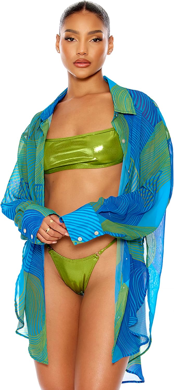 Forplay Women's Yucatan Chiffon Button Up Pool Shirt