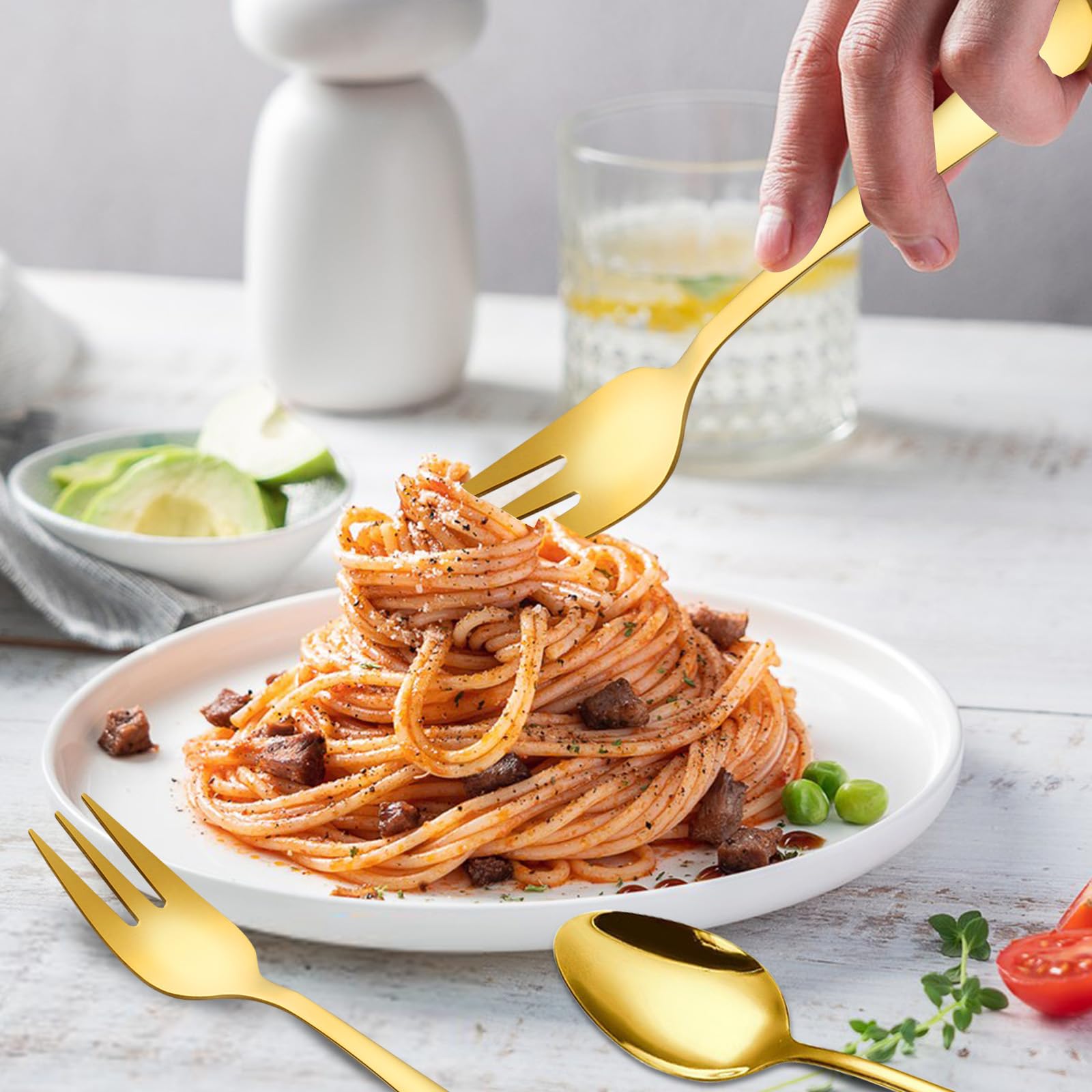 Set Oro 24 Pezzi Cucchiaini da Caffè e Forchettine da Dolce – Posate Piccole Eleganti in Acciaio Inox per Matrimonio, Compleanno, Natale – Resistenti e Lavabili in Lavastoviglie