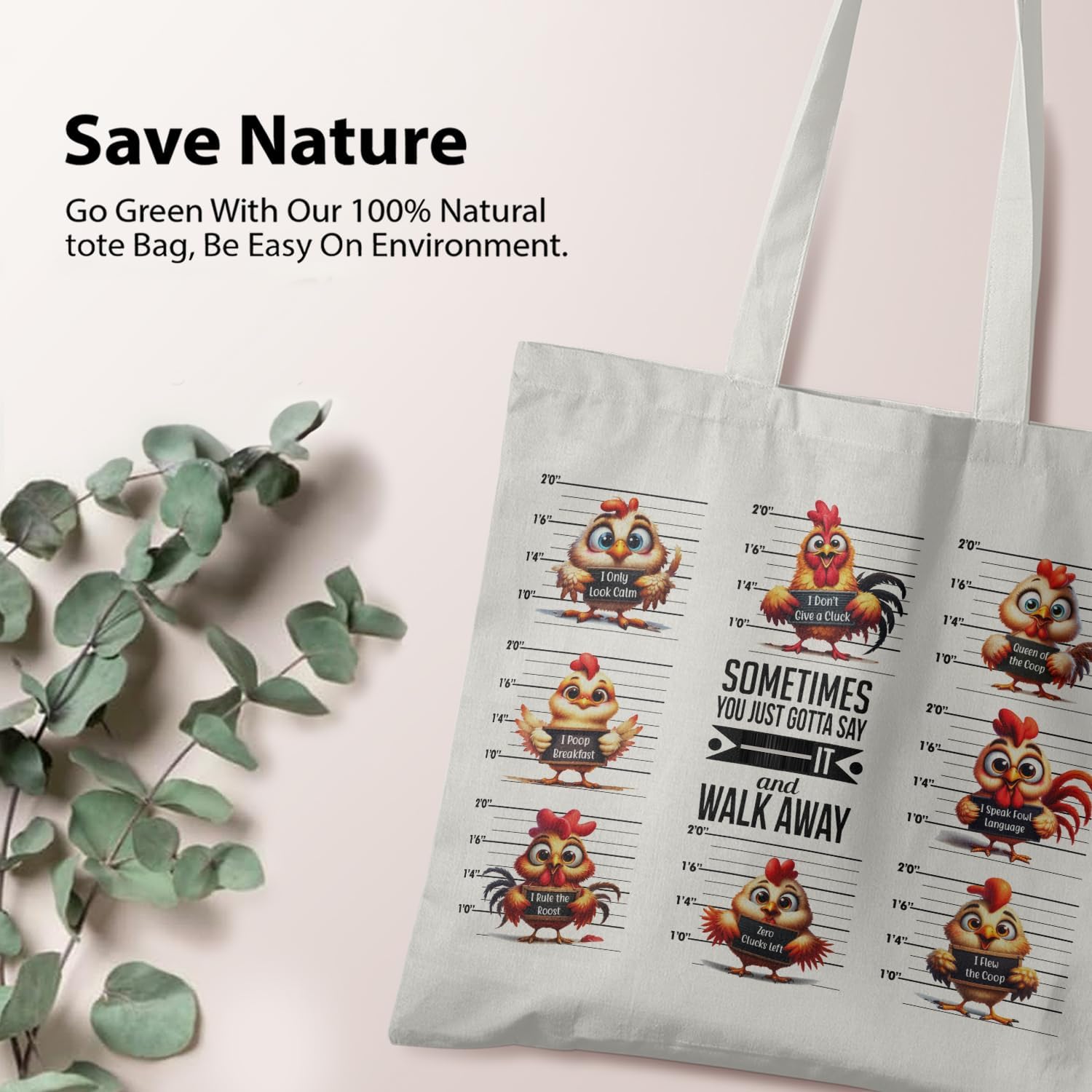 Funny Chicken Canvas Tote Bag, Poultry Hen Totes For Shopping, Women's Shoulder Bag - Image 3