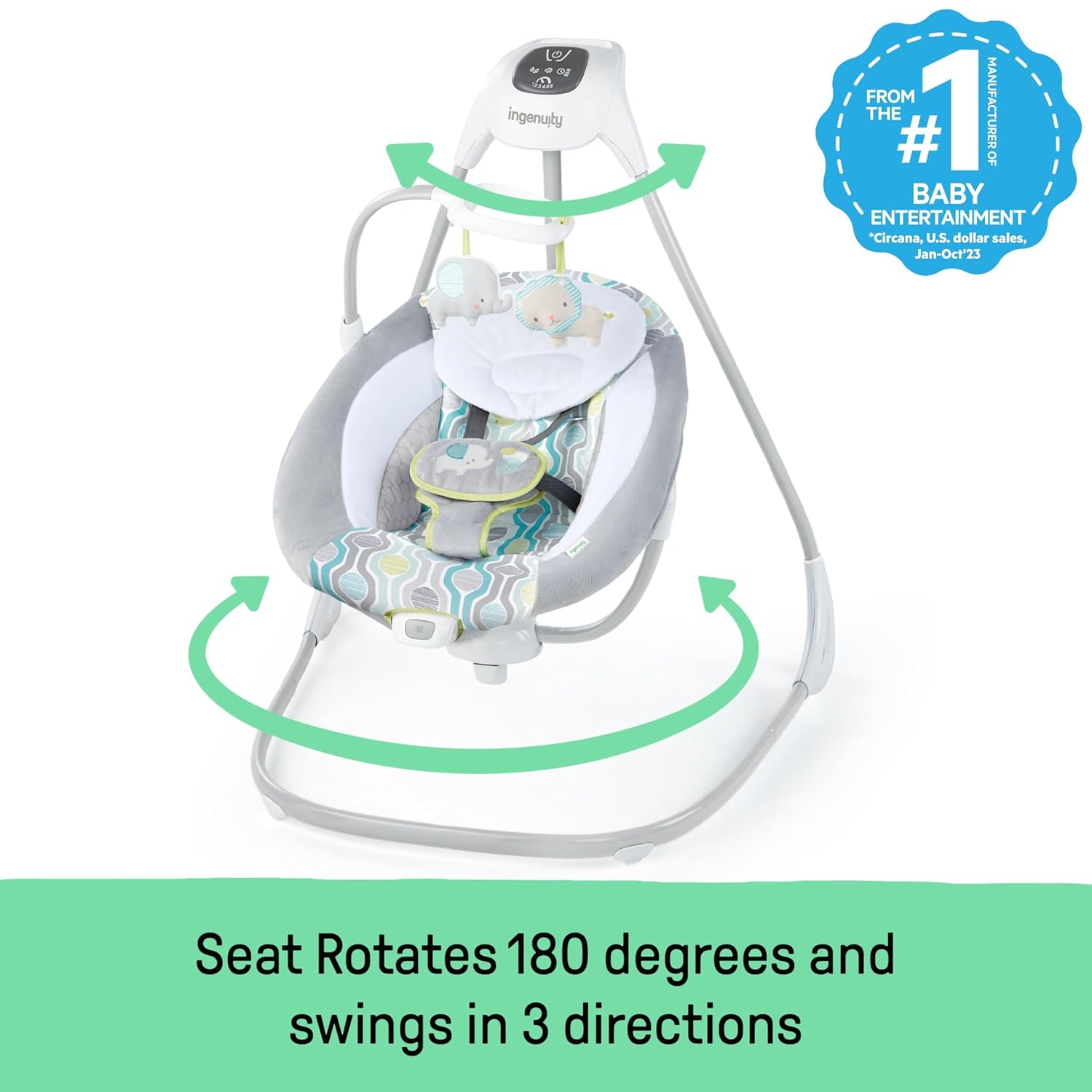 Ingenuity SimpleComfort Lightweight Compact 6-Speed Multi-Direction Baby Swing, Vibrations & Nature Sounds, 0-9 Months 6-20 lbs (Everston)
