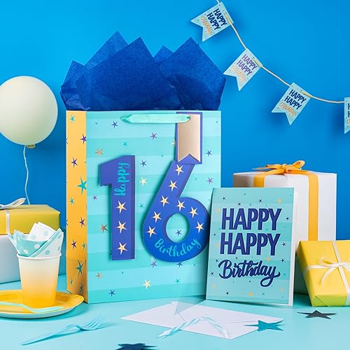 Miniatura 2 de Loveinside Bolsa de regalo azul de cumpleaños con papel de seda, etiqueta de regalo y tarjeta de felicitación para cumpleaños, fiestas, baby shower