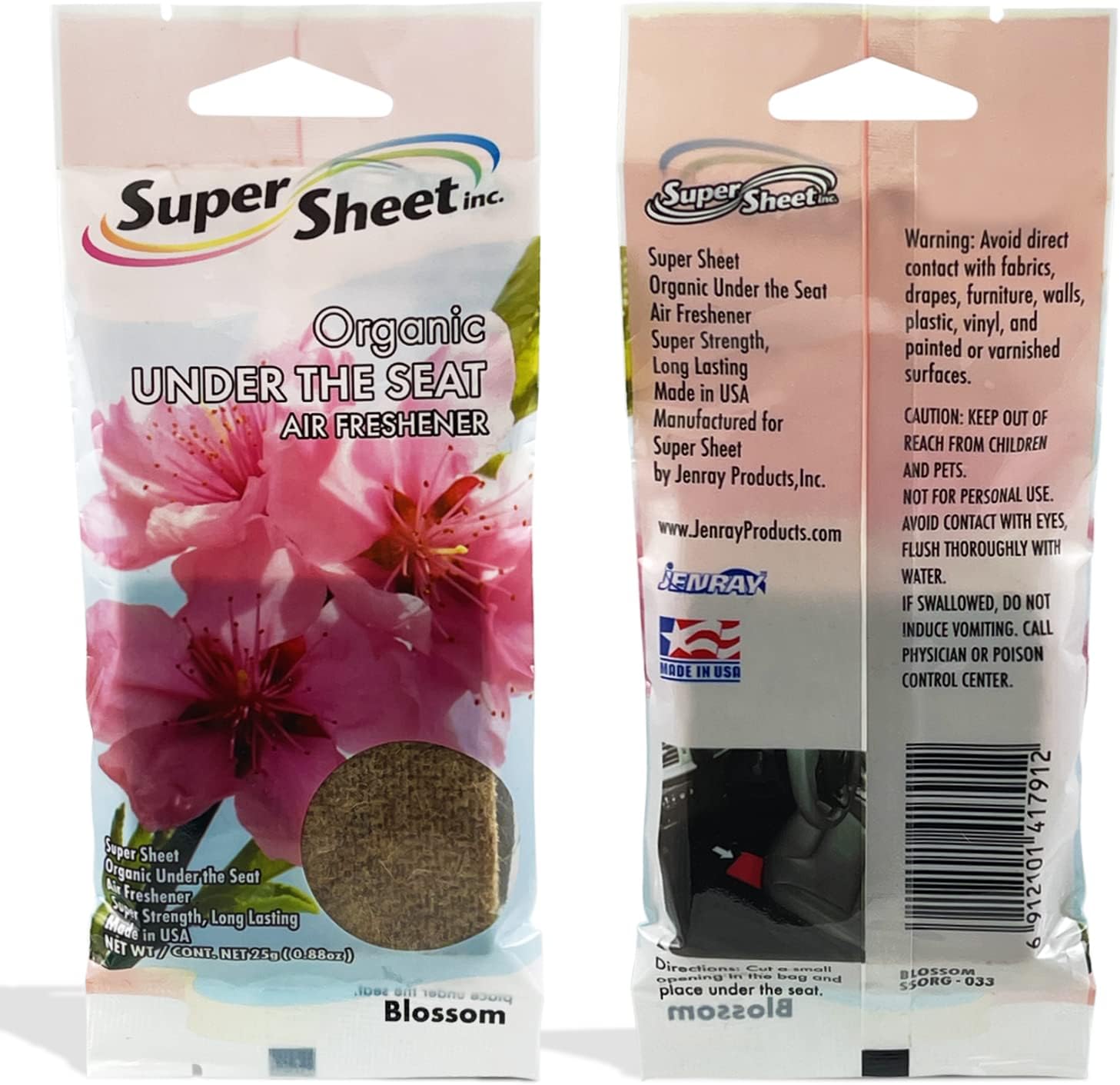 Super Sheet, Organic Under the Seat Car Air Freshener, Long Lasting Fragrance, Cranberry Scent, 6 Pack