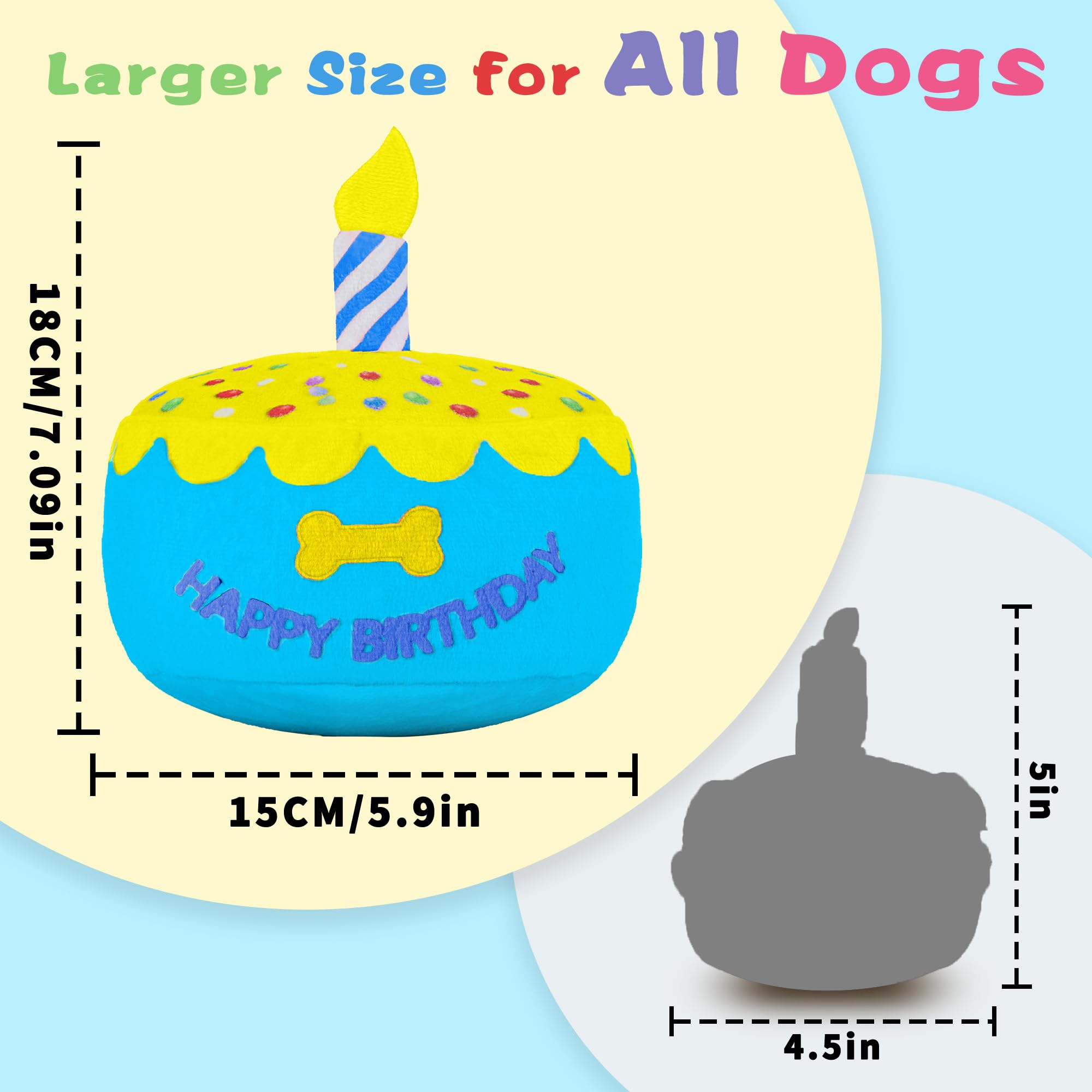 Zabawka dla psa, tort urodzinowy 15 cm, większy, pluszowy prezent dla psa, z elektroniczną pozytywką, gra 'Happy Birthday' piosenka i melodia szczeka, dekoracja imprezowa dla wszystkich