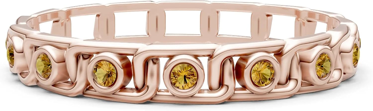 PEORA Round Cut Citrine Stackable Band Available in Solid 10K, 14K or 18K Ring – White, Yellow or Rose Gold