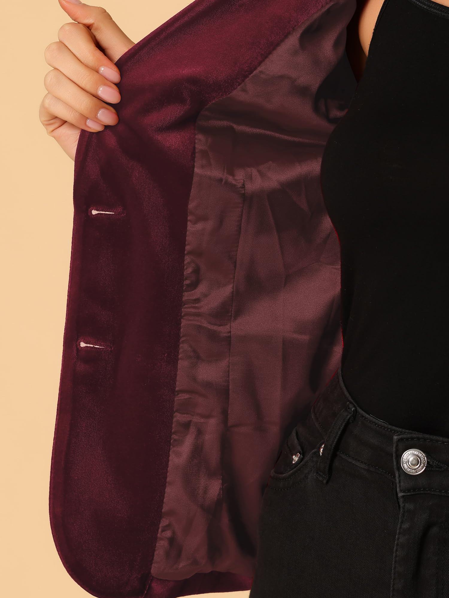 Allegra K Blazer vintage en velours boutonné sur le devant pour femme, rouge foncé, Medium