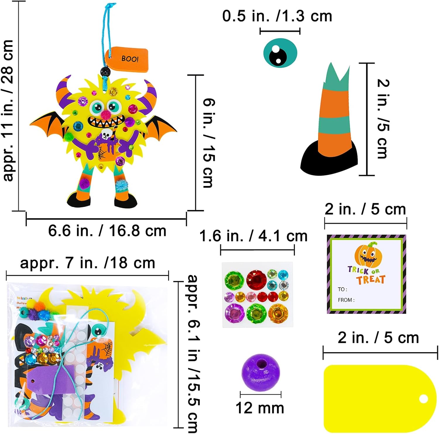 Winlyn 24 Sets Halloween Monster Craft Kits Halloween Crafts for Kids Individual Fall Crafts DIY Monster Ornaments Foam Halloween Arts and Crafts for Kids Classroom Activities Art Project Party Favors