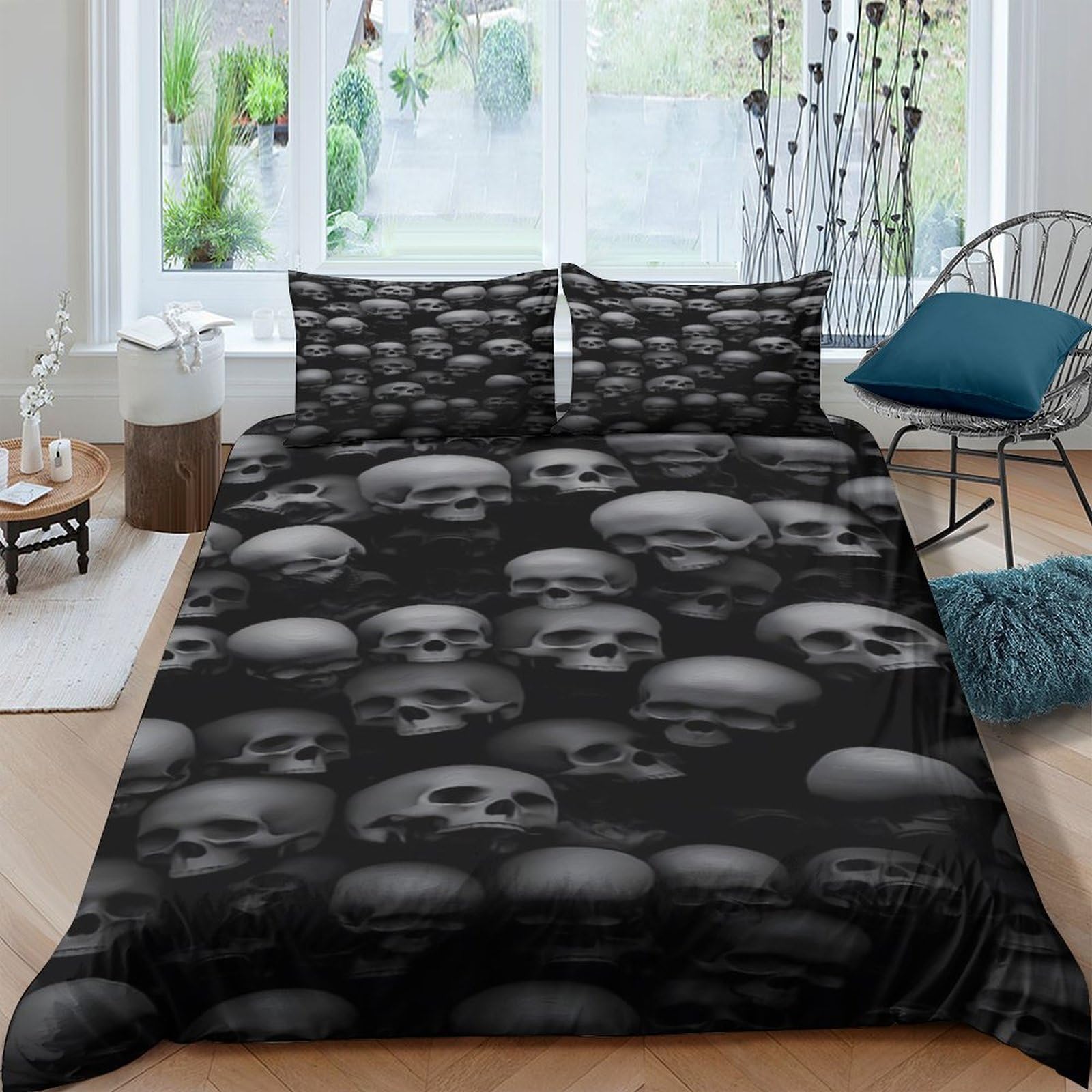 Unrxjzlvm Style-6 Skull Print Duvet Set Microfiber Gothic Bedding Teens