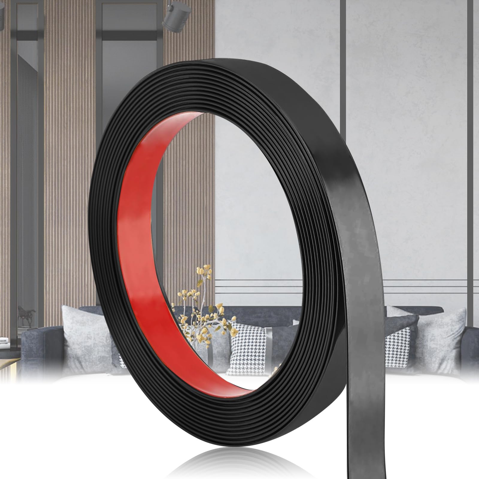 Molduras Decorativas para Pared, Molduras de Pared Autoadhesivas, Efecto Espejo, Cenefas Adhesivas Baño, para Decoración de Muebles, Bordes de Espejo, Puerta, Techo (Negro, 2 cm x 12 M)