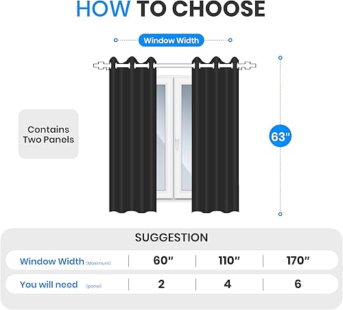 Miniatura 4 de Simple Deluxe Juego de 2 paneles de cortinas opacas de 63 pulgadas de largo, 2 cortinas largas con aislamiento térmico y ojales, 42 pulgadas de