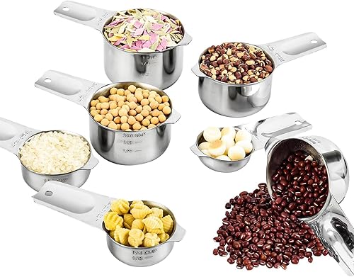 Juego de tazas medidoras, tazas medidoras de acero inoxidable juego de 7 tazas medidoras de metal, tazas medidoras para cocina, tazas medidoras en
