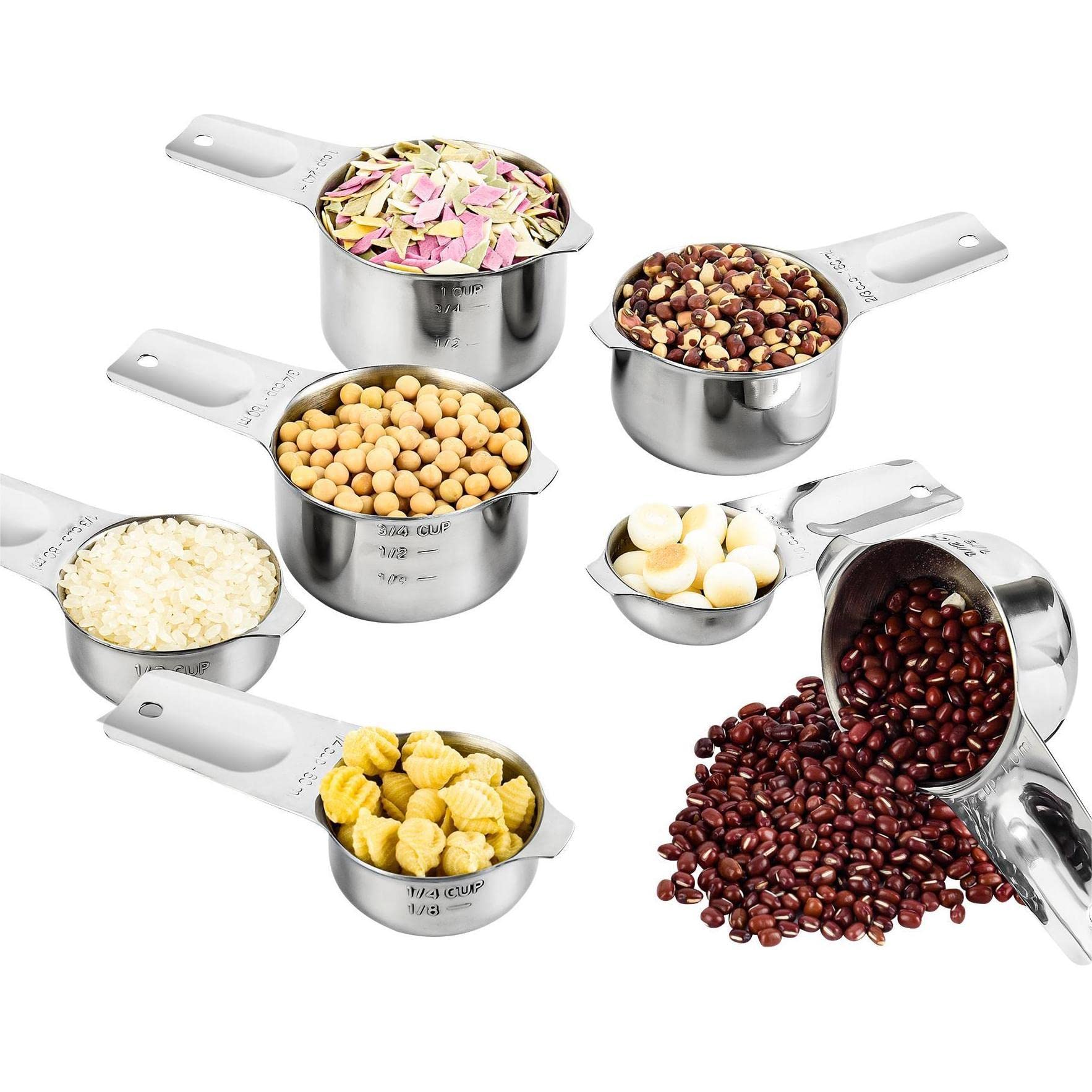 Messbecher-Set, 18/8 Edelstahl, Messbecher-Set mit 7 Messbechern zum Trocknen & Flüssigkeit, metrische & US-Nesting-Messwerkzeuge für Küche & Backen