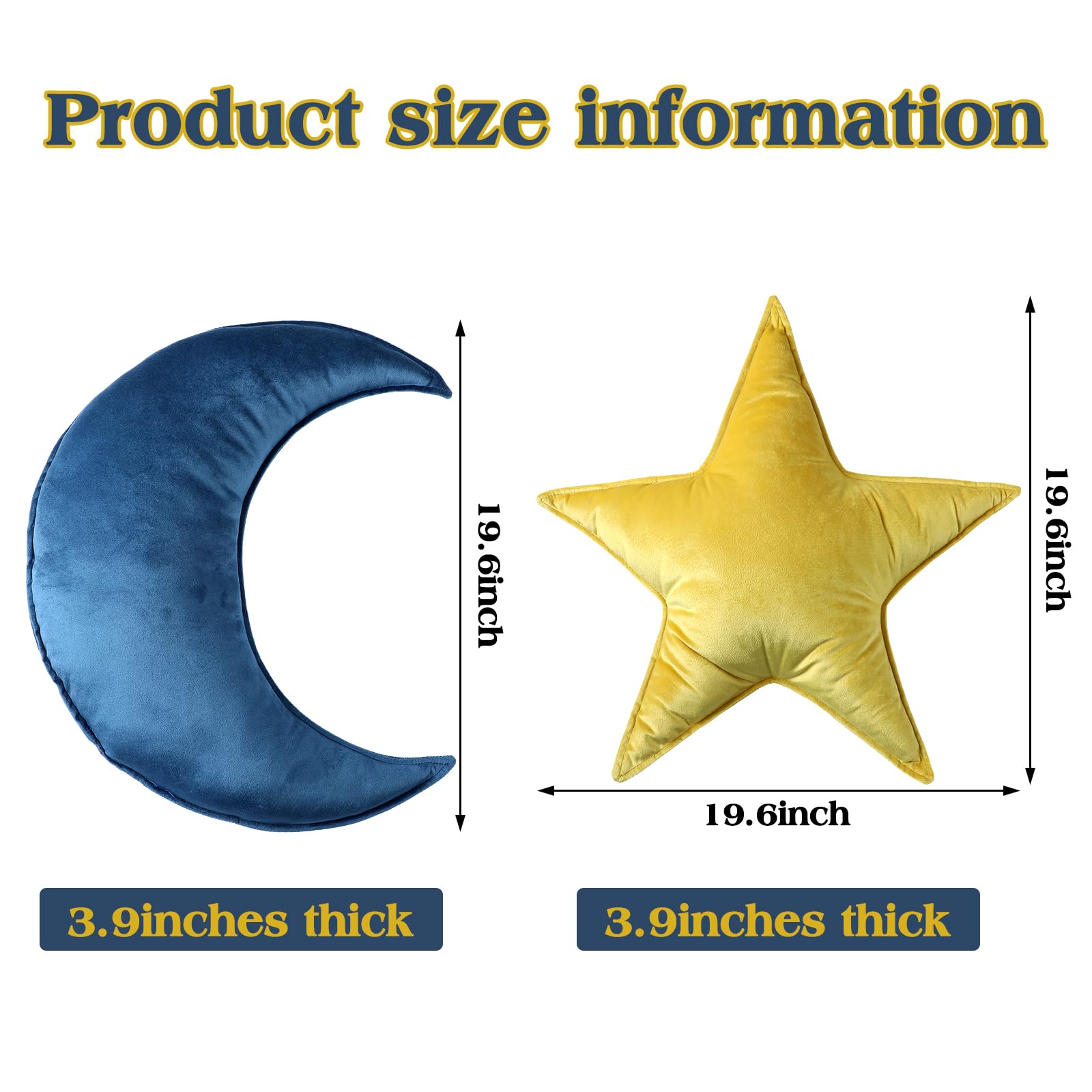 Beeveer 2 Pcs Star Moon Shaped Pillow Soft Velvet Nursery Star Plush Moon Shaped Pillow Creative Nursery Decor for Baby Kids Room Birthday Baby Shower Decor