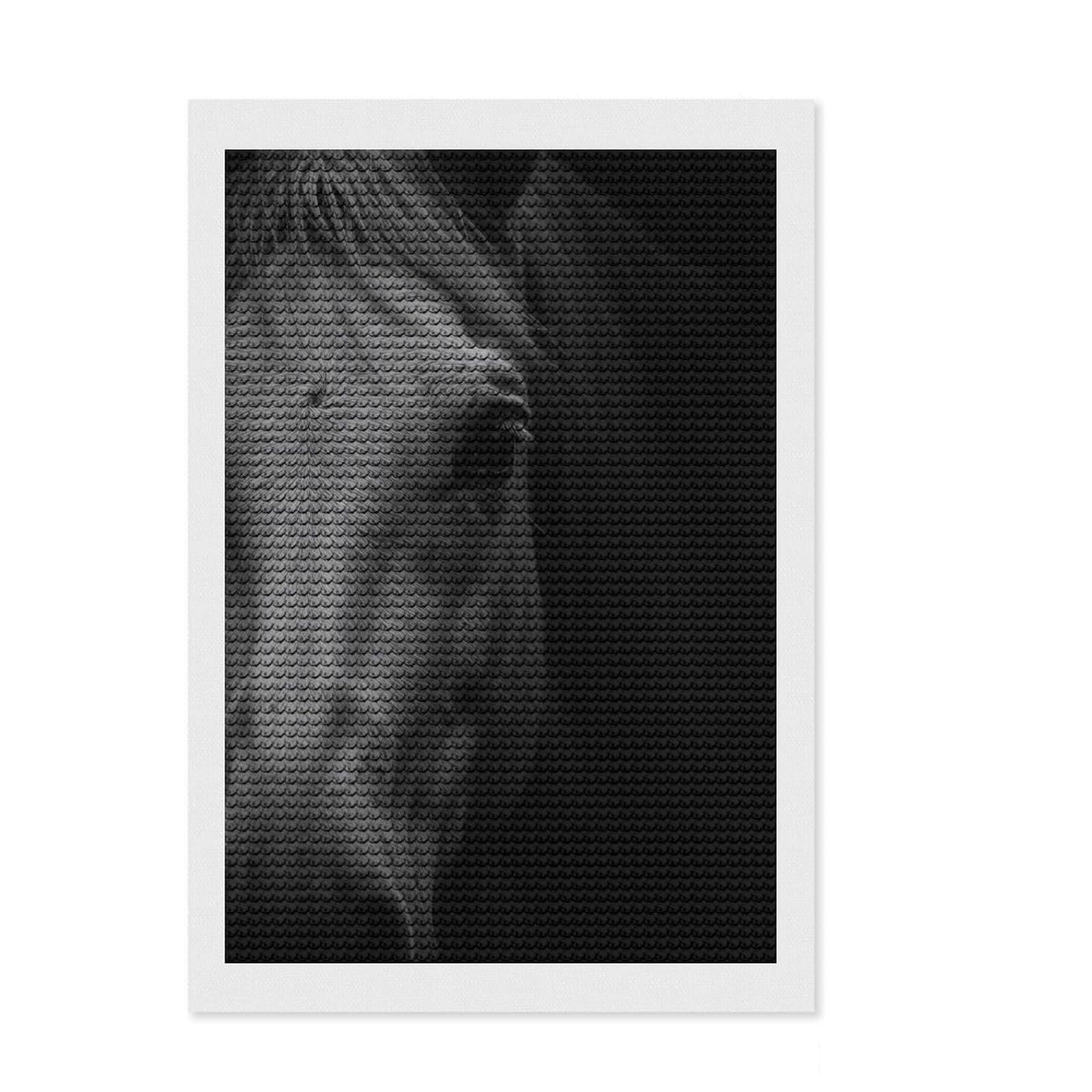 Junmoney Monochrome Horse Portrait Round Drill Diamond Painting 8"x12", Mindful Craft Activity, Simple to Start, Bedroom Decor, Holiday Gift Idea