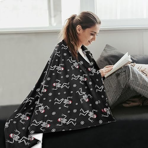 Miniatura 6 de KLL Christmas Skeleton with Rock Sign Plush Blanket Spring Flannel Fleece Blanket Comfy Cozy Throws 50"x60" for Bed, Bedroom, Home Decor
