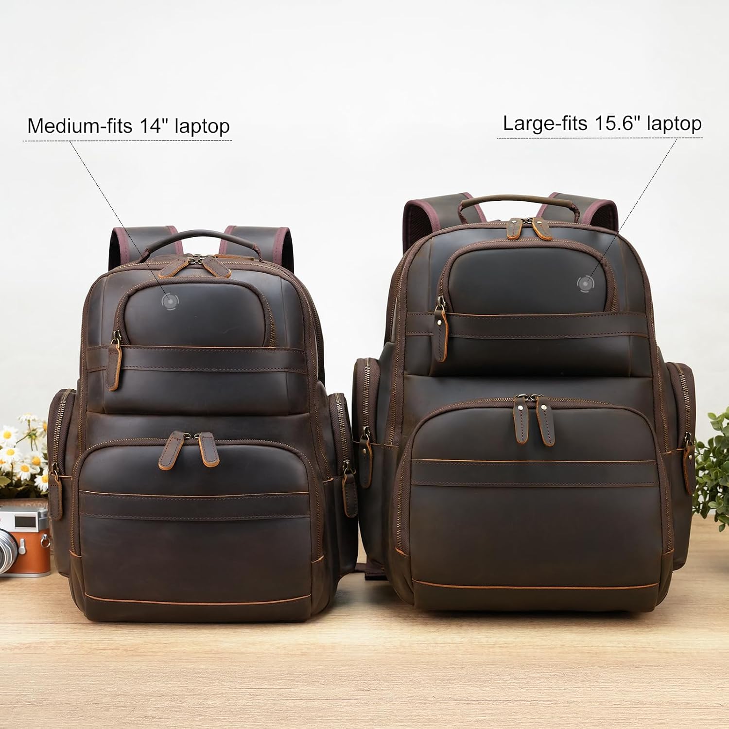 TIDING Men's Vintage Leather Backpack 15.6" Laptop Bag Large Capacity Business Travel Hiking Shoulder Daypacks
