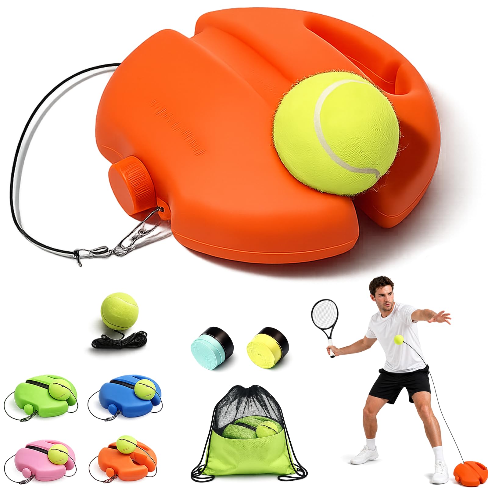 Liocwocne 2026 Upgrade Tennis Ball Training Baseboard - Solo Tennis Trainer Rebound Ball with Anti-Tangle String & Weighted Anti-Slide Base, Portable Practice Equipment for Adults (Orange,1set+1ball)