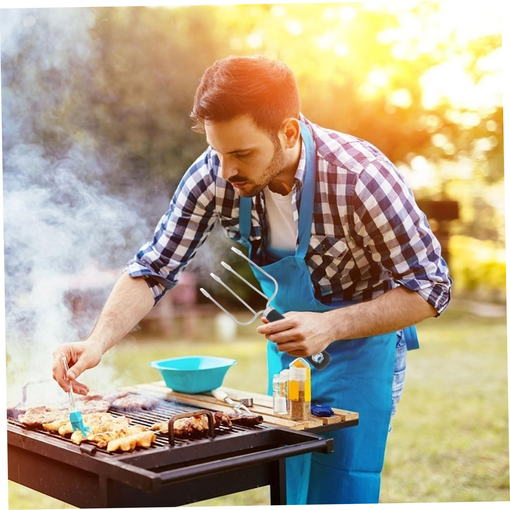 TOYANDONA 3 Piezas Tenedor de Barbacoa de con Antideslizante Cuatro Agujas Asar Carne y Camping y Fiestas