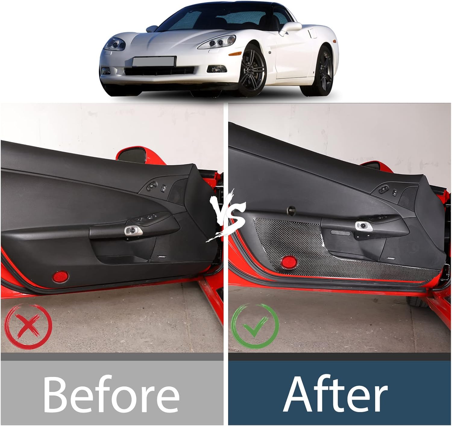 Lcojicep Car Interior Panel Trim Sticker Compatible with Corvette C6 Z06 ZR1 2005-2013 Real Carbon Fiber Interior Decorative Protective Cover Accessories (Door Kick Panel)