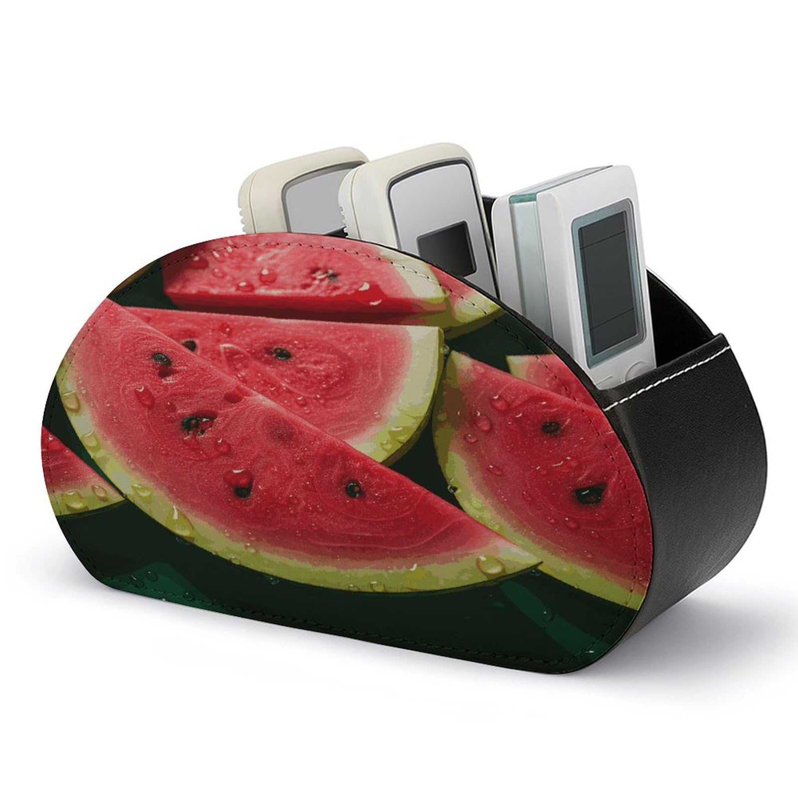 FekiLoot Watermelon Beautiful Remote Control Holder, PU Leather Remote Control Organizer Box Stationery Remote Control Box Desk Storage Organizer for DVDs,Glasses,Pens,Media Players
