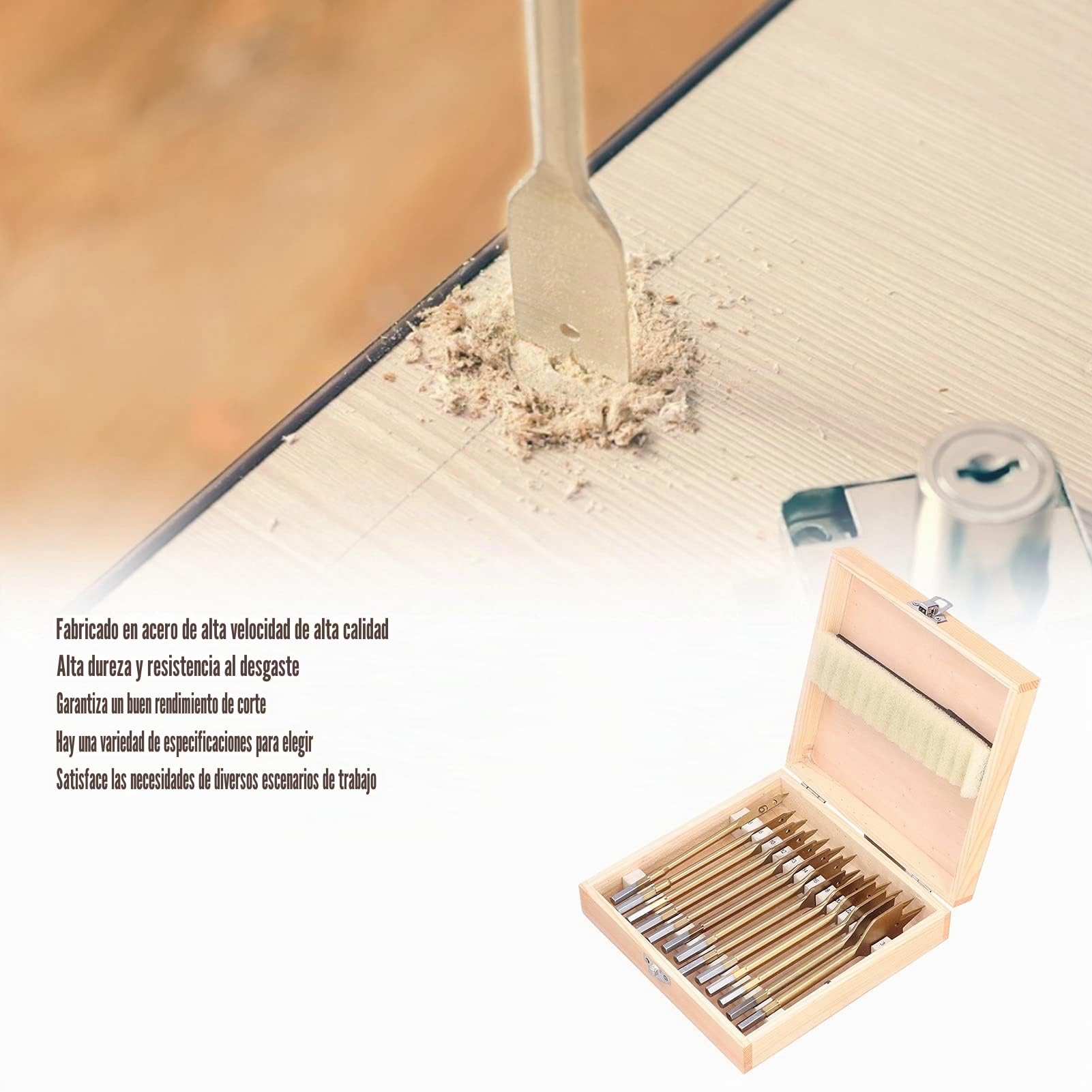 13 piezas de brocas de pala, broca plana de paleta de acero al carbono con revestimiento de titanio de 6-35 MM, juego de brocas de pala de acero al carbono para cortador de agujeros para carpintería