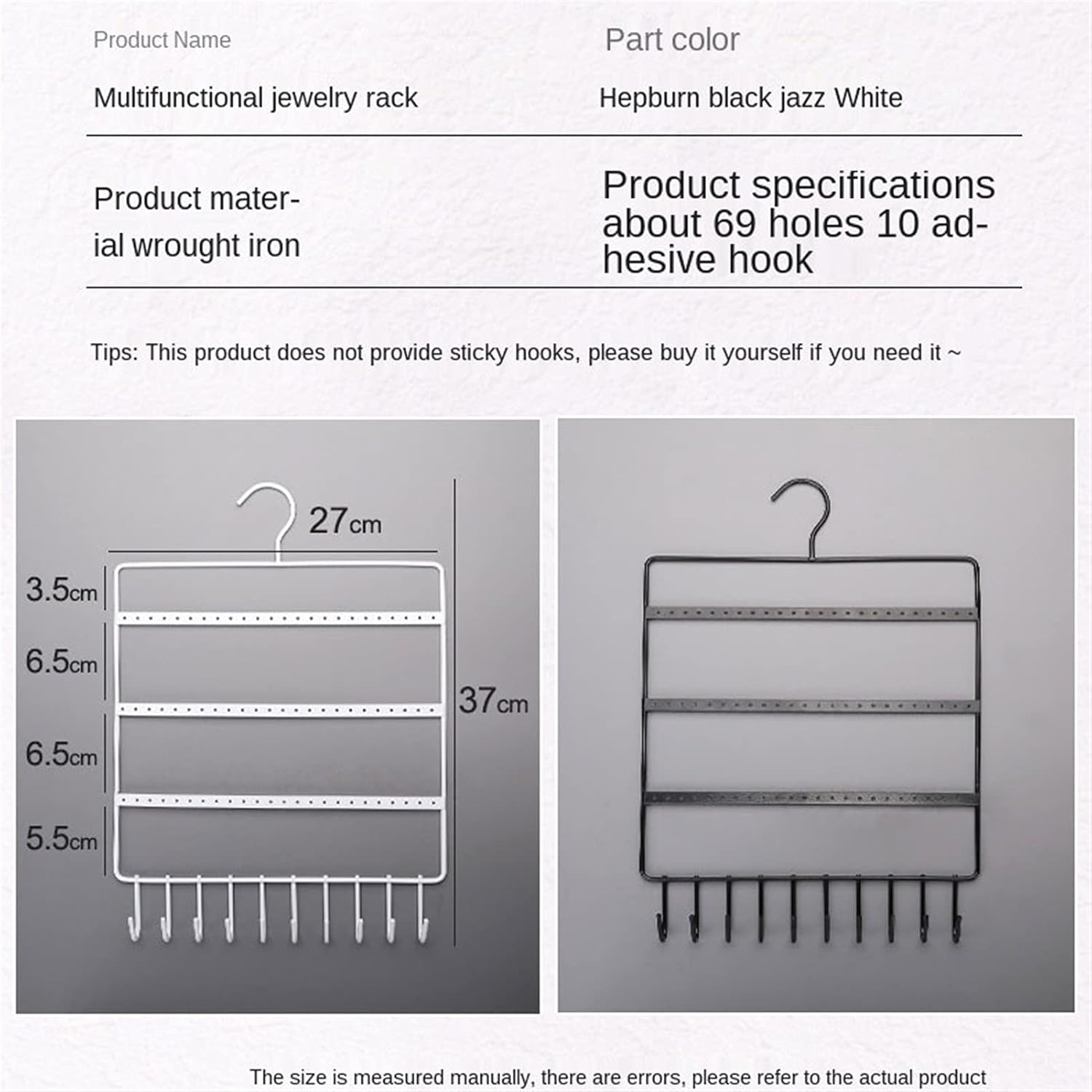 Jewelry Rack Jewelry Storage Rack Hanging Earrings Jewelry Creative Necklace Earrings Holder Jewelry Stand Display Rack Wall-Mounted Storage Jewelry Organizer (Color : Pink) (Black)