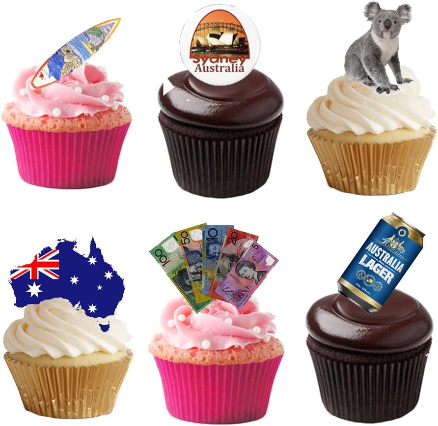 33 Stand Up Australia Aussie Themed Premium Edible Wafer Paper Cake Toppers Decorations