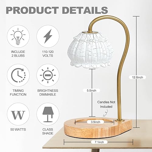 Miniatura 2 de CABRHEART Lámpara calentadora de velas con temporizador, calentador eléctrico regulable de velas, frasco pequeño y grande, portavelas con fragancia