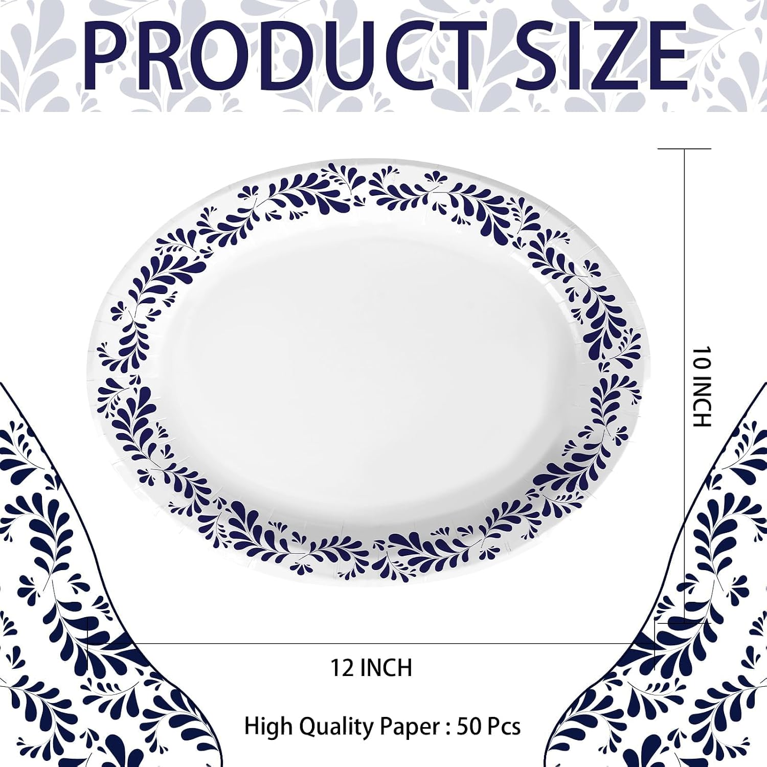 Grencian 100Pcs Mexican Talaver Oval Paper Plates 10" x 12" Large Heavy Duty De Barro Mexicanos Plates White Blue Floral Clay Dessert Platters for Cinco De Mayo Party Birthday Wedding Party Decoration