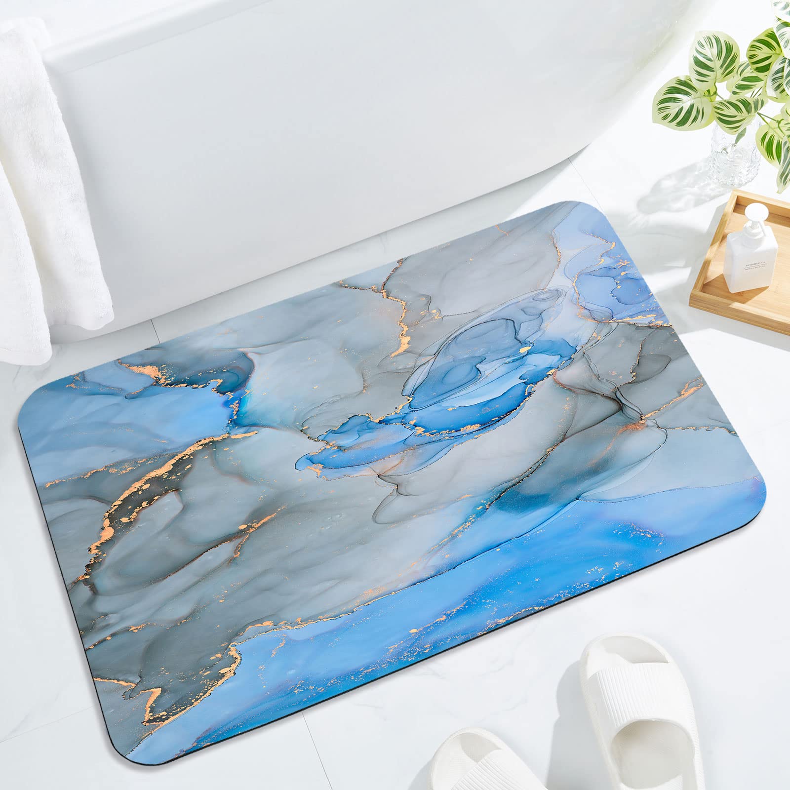 Tapis de bain séchage rapide bleu gris absorbant 50x81 cm
