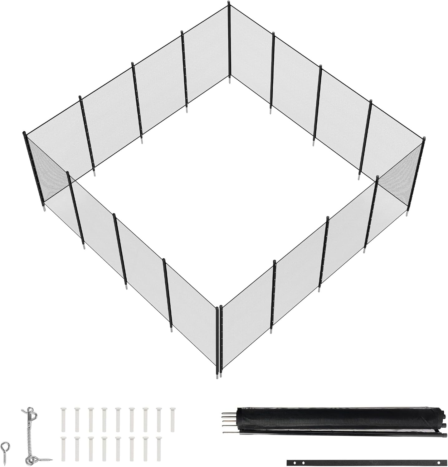 4×96FT In-ground Pool Fence, DIY Installation, Flexible Mobility, Stainless Steel Feet, 350GMS Teslin PVC, Triple Stitching Craftsmanship, Black
