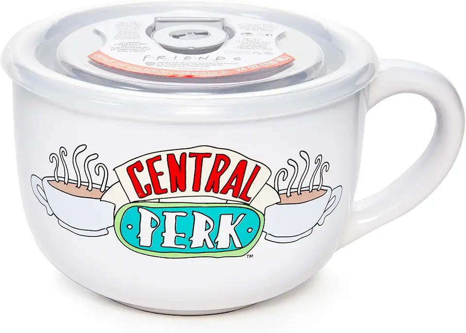 Silver Buffalo Caneca de Cerâmica Amigos Central Perk de 680 g com Tampa Ventilada, 24 Onças