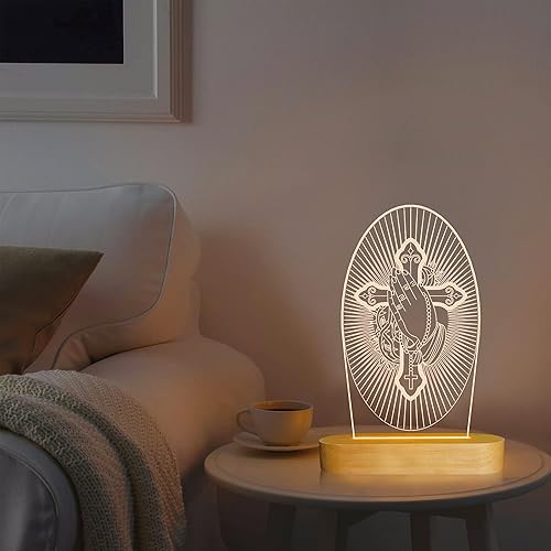Miniatura 2 de Hinittey Lámpara Virgen María, Corazón Inmaculado de María, regalos católicos, luz nocturna 3D con luz amarilla cálida para decoración del hogar,