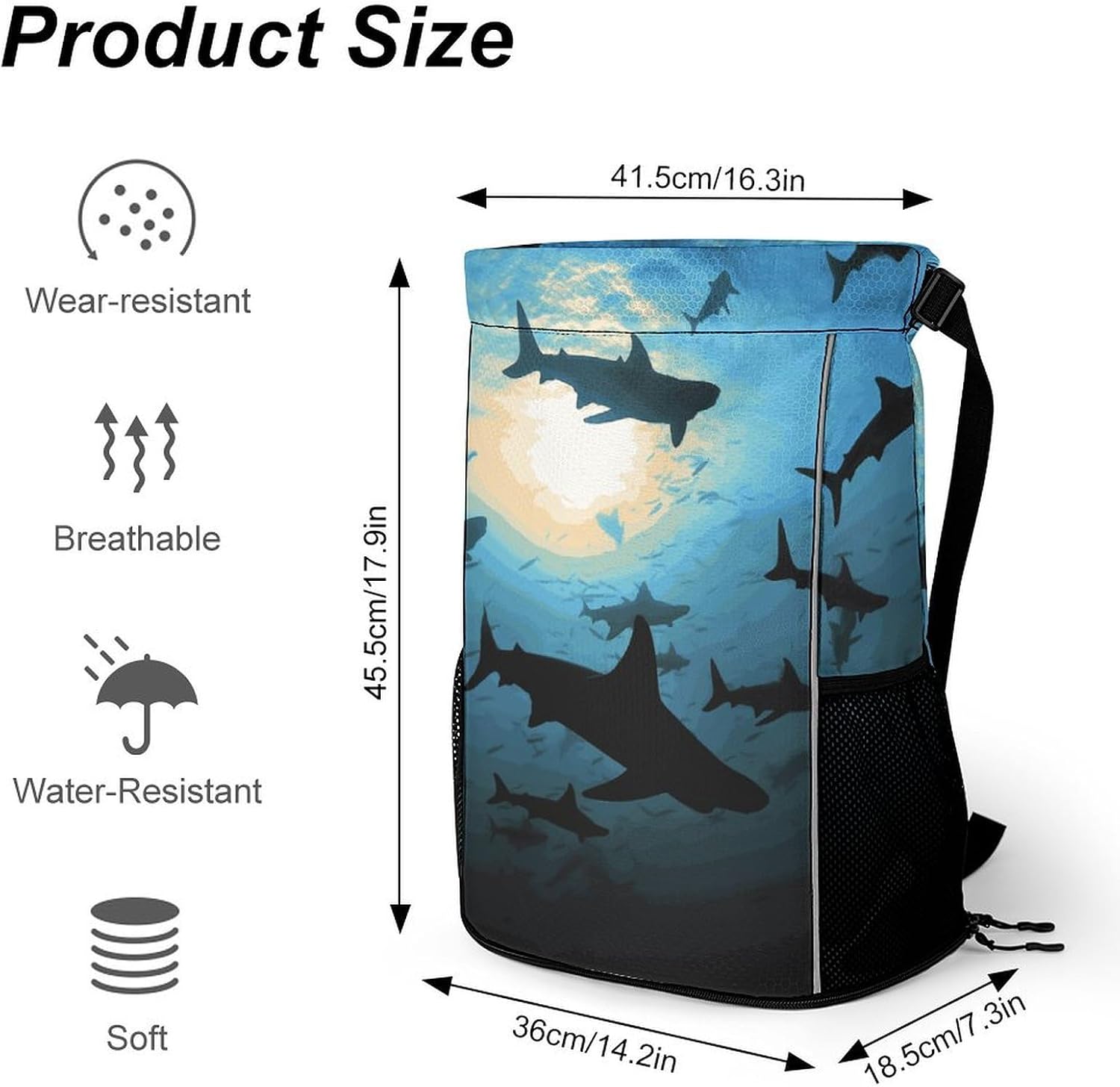 Hammerhead Sharks Drawstring Backpack, Sports Gym Bag with Bottom Pocket And Mesh Pockets, String Bag for Men Women