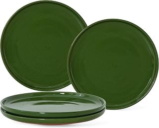 8-Inch Salad Plates, Set of 4, Forest Glaze Green | Dual Glaze Stoneware Plate, Microwave and Dishwasher Safe, Ceramic Plates for Desserts