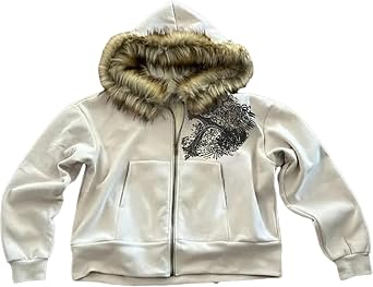 Crop Winter Coats Teen Y2k Zip Up Hoodie Fur Jackets 2000s Streetwear Emo Grunge Streetwear
