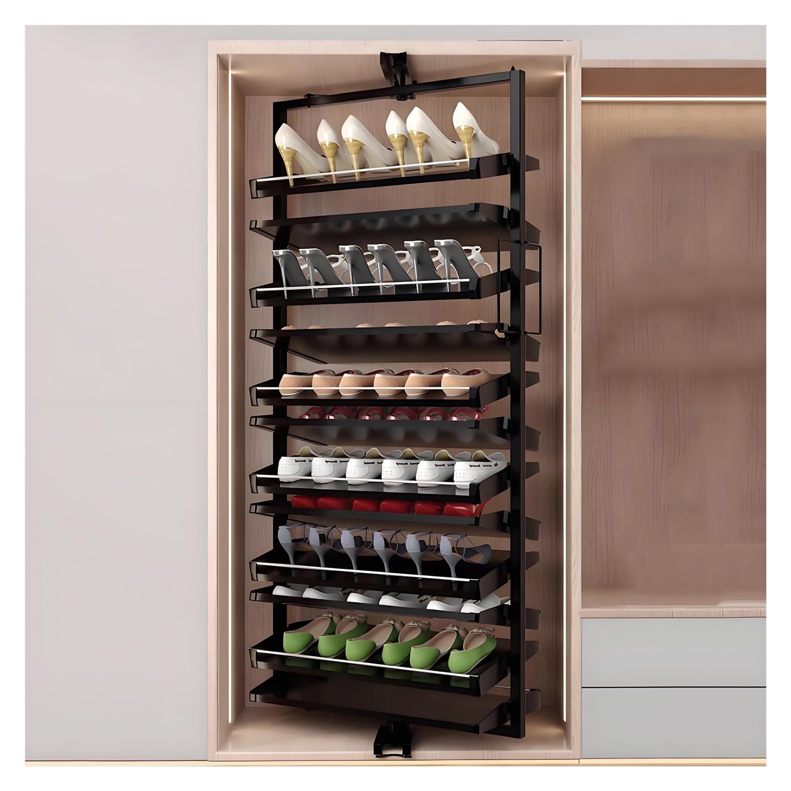 Zapatero extraíble giratorio de 360°, organizador multicapa de altura Ajustable, estante de almacenamiento Vertical, para armario, pasillo o entrada (12 niveles).