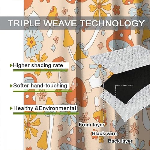 Miniatura 7 de YCness Cortinas de hongos, estilo bohemio, retro, rústico, de los años 70, fantasía hippie bohemia, arte floral, cortinas de ventana impresas para