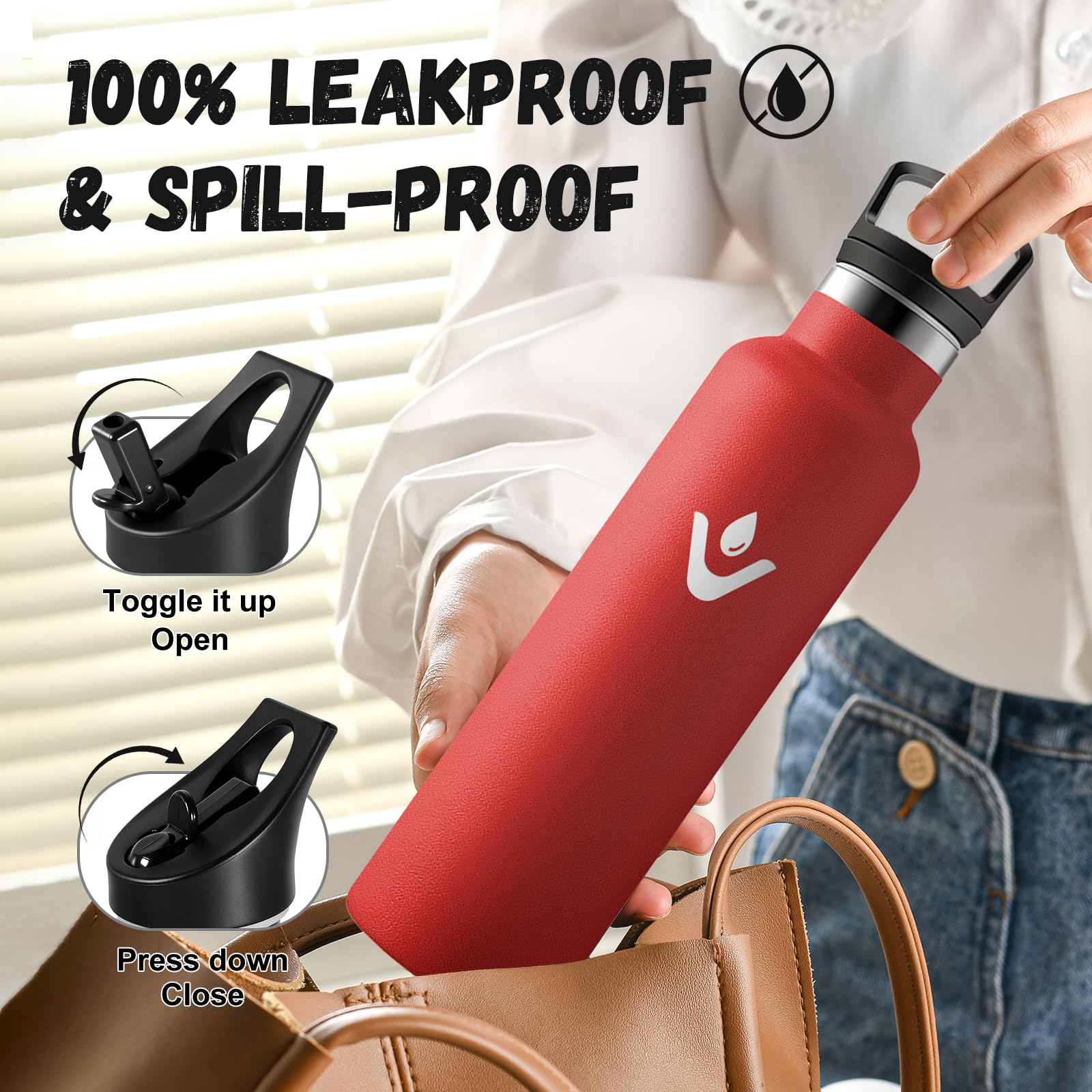 Borraccia Termica 750ml, Bottiglia con Cannuccia, senza BPA, Riutilizzabile, a Prova di Perdite, per Viaggio, Campeggio, Scuola, Gimnasio