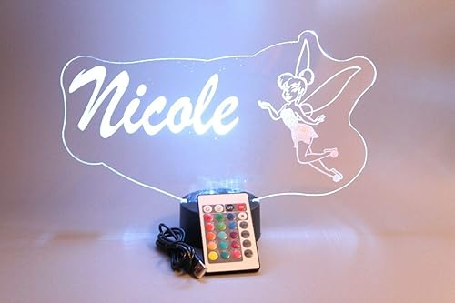 Miniatura 9 de Birsppy Tinkerbell Fairy Princess - Lámpara de mesa con luz nocturna personalizada grabada a pedido, decoración de habitación del hogar, 16 opciones