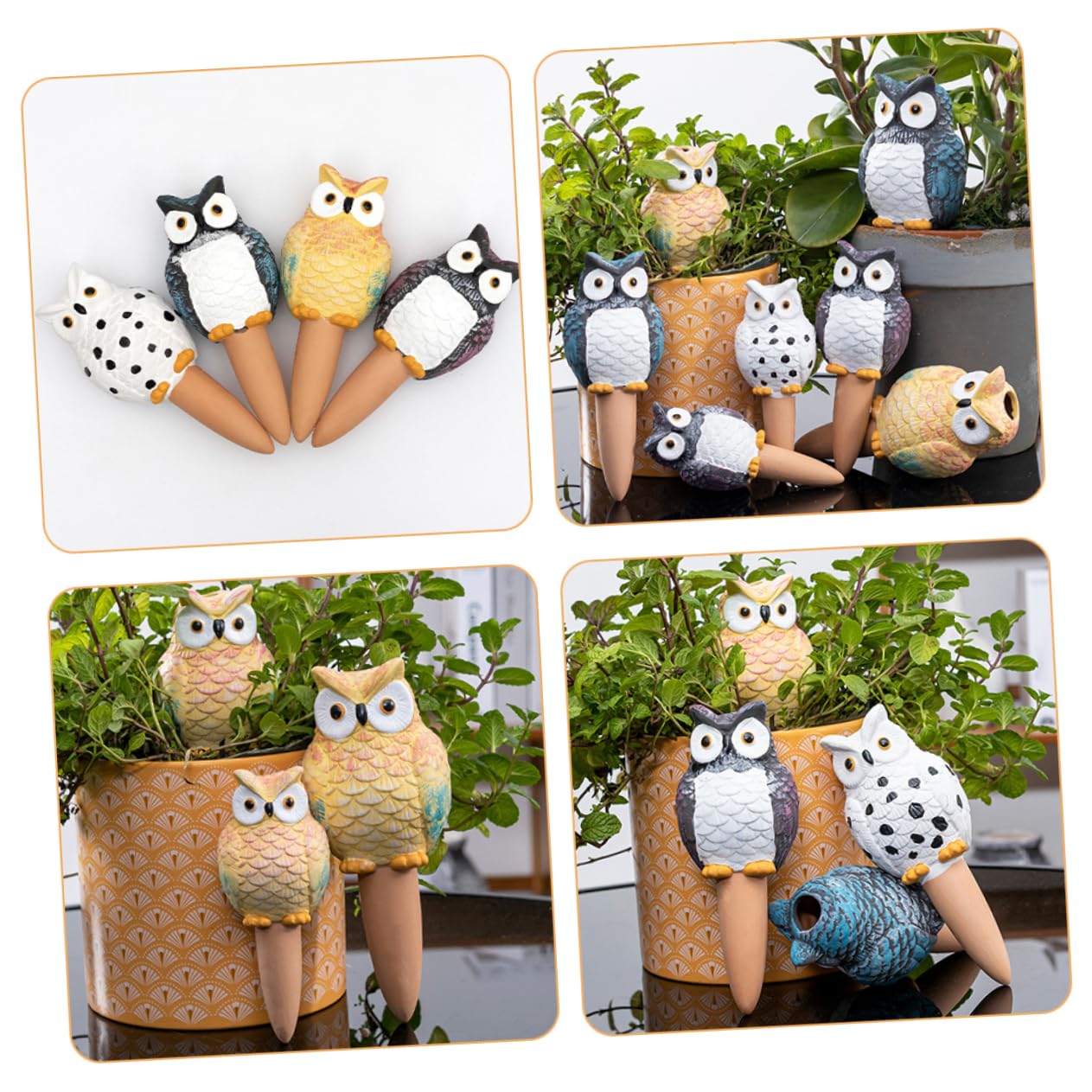 Arroseur Automatique Lot de 4 Hibou 210ml, Terre Cuite, pour Plantes