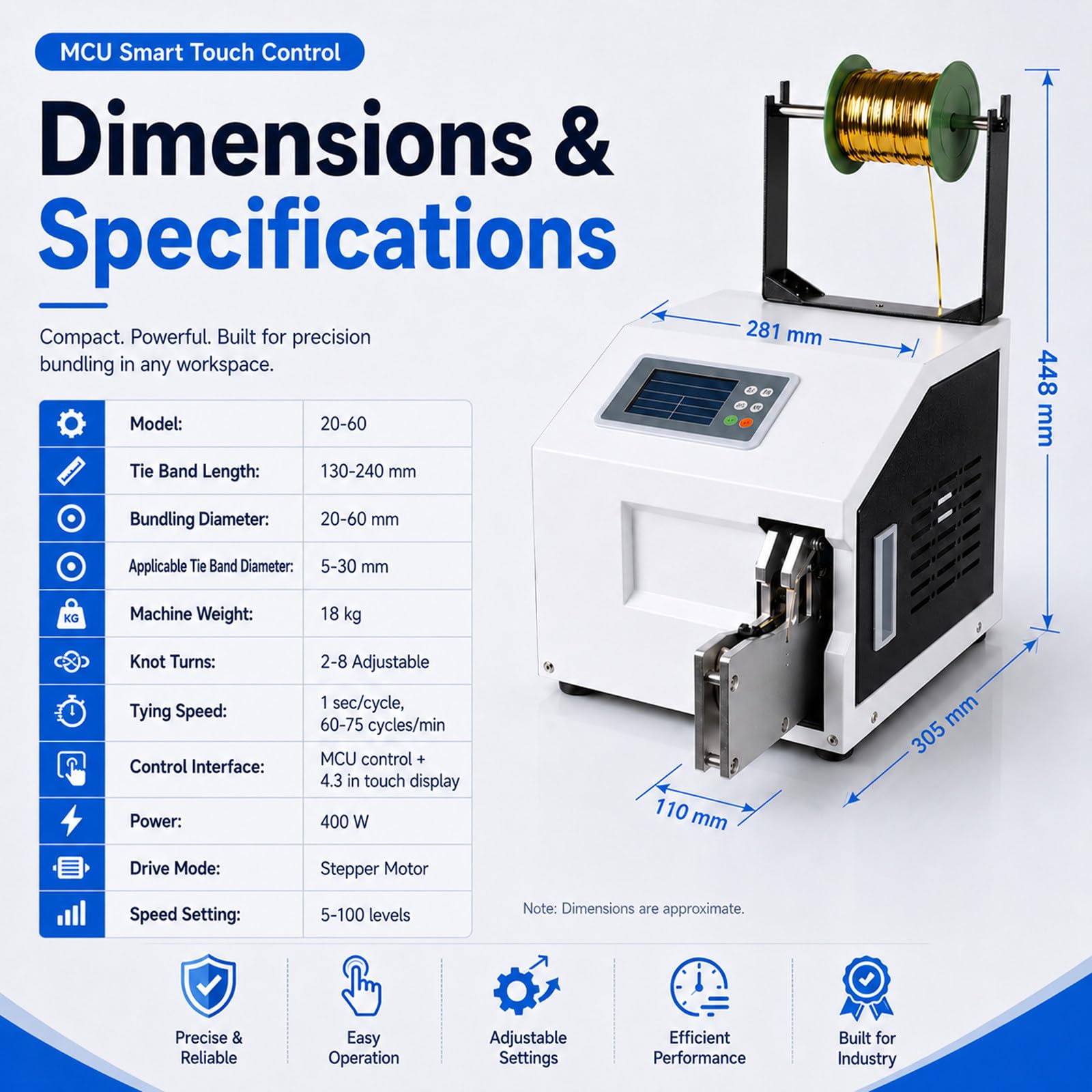 Macchina automatica Twister con filo piatto da 300 m e filo rotondo da 1000 m, strumento di imballaggio pronto all'uso e rack per un'installazione efficiente della postazione di lavoro