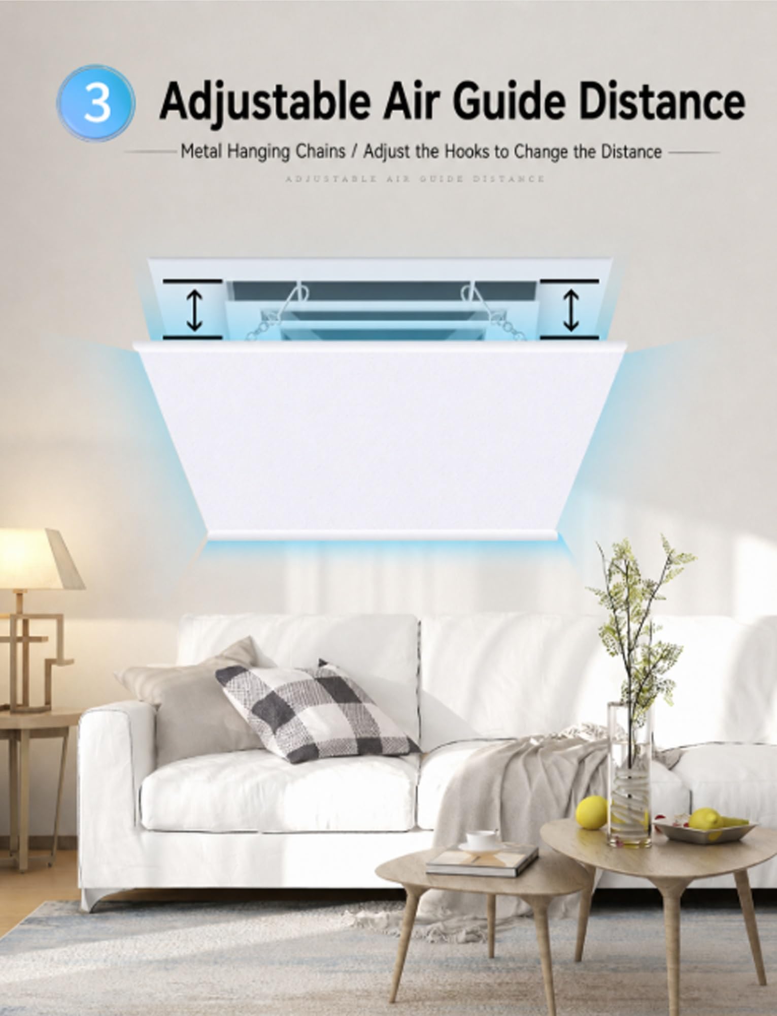 Deflettore del flusso d'aria per climatizzatore, Deflettore aria AC quadrato in ABS, presa d'aria a soffitto appesa a catena 11,8-23,6 pollici | 23.6x23.6in
