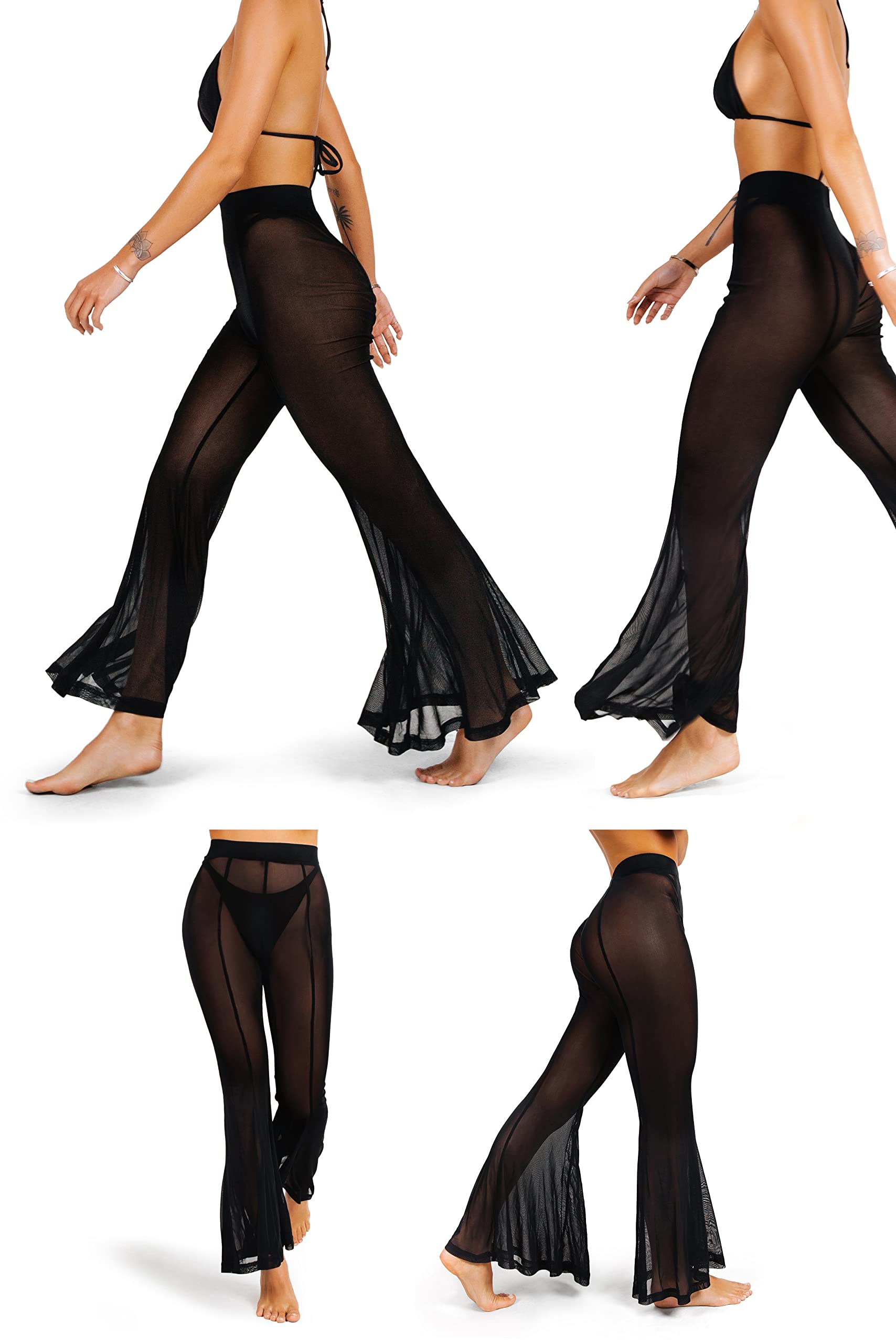sofsy Pantalones de Playa Cover Up Pantalones Transparentes de Encaje para Mujeres Bikini Traje de baño Bañador Elegante Playa Piscina