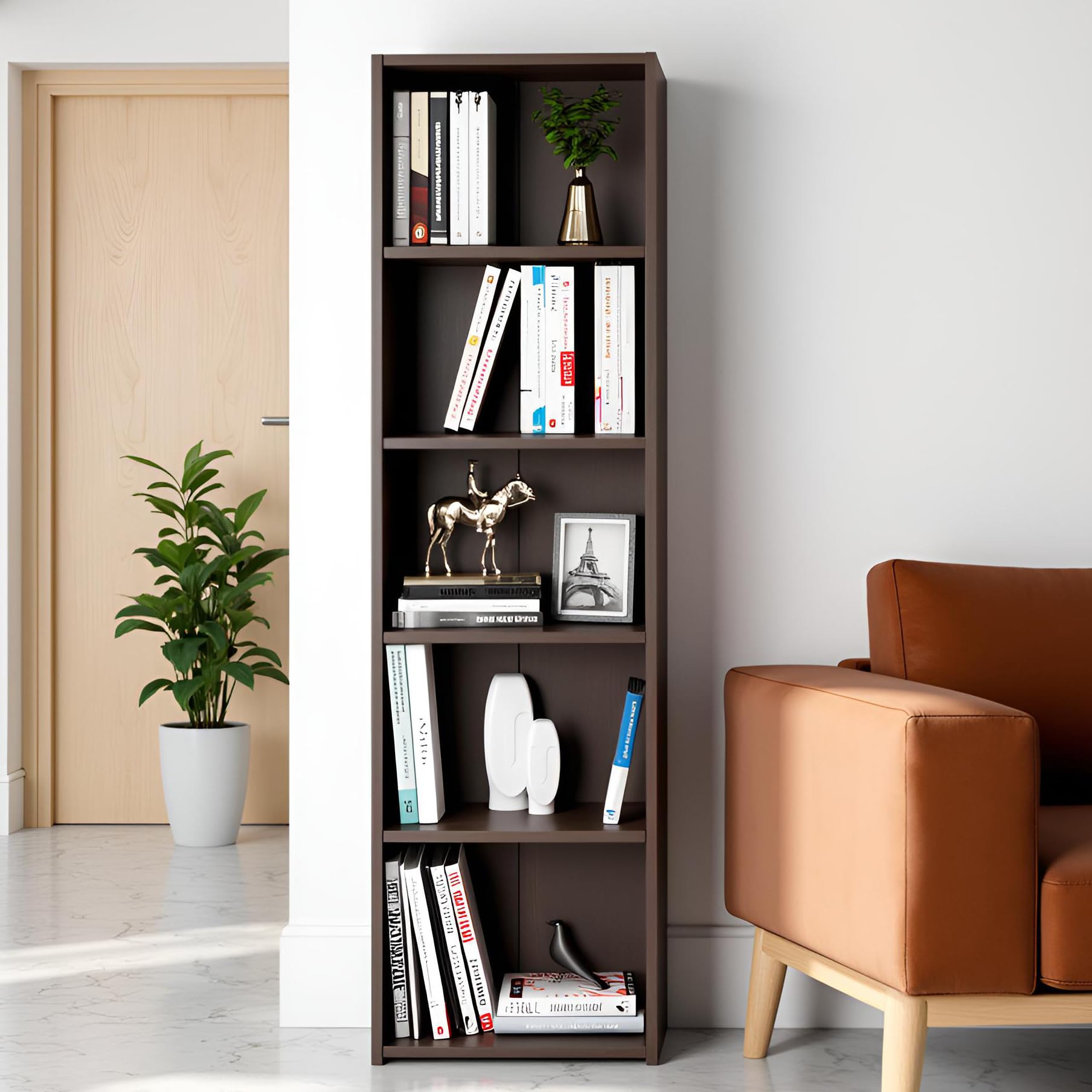 FURNEASER Tall Bookshelf Bookcase for Living Room | Engineered Wood Open Storage Rack | Display Shelf Organizer for Bedroom, Office & Home (Wenge)