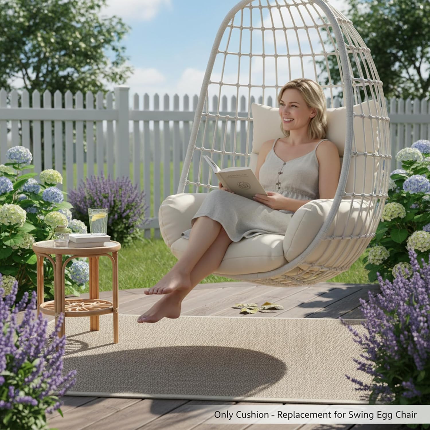 Cojín colgante para silla mecedora para exterior: moderno columpio colgante cojín de poliéster suave resistente al agua cojín de repuesto para jardín con reposacabezas para columpio colgante (1 beige)